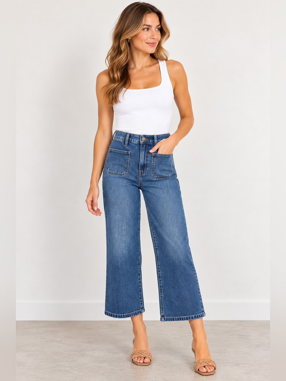 J.Crew Wide-Leg Crop Jeans 25P Medium Wash High Rise Denim